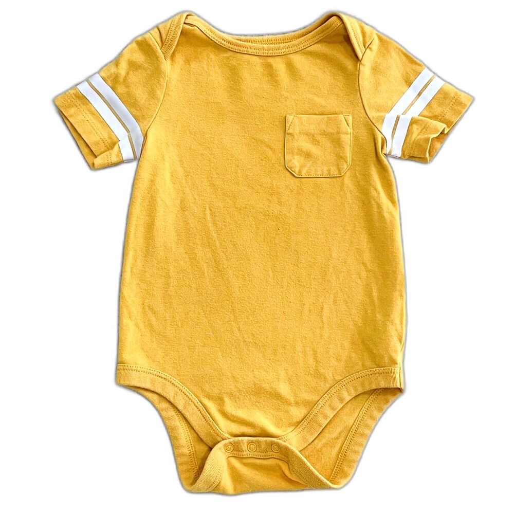 Cat & Jack Baby Boys Onesie Yellow White Striped Pocket Short Sleeve Snap 12m